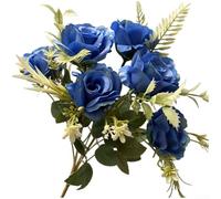 Tallo de rosa de plástico de 7 ramas para decoración de boda, centro de mesa, jarrón de 30 cm, arreglo floral de seda artificial (azul)