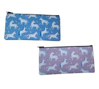 Tallon Juego de 2 estuches de unicornio - Bolsas de papelería escolares con cremallera para niños - Coloridas bolsas planas azules y moradas para niñas y niños - Suministros de vuelta a la escuela