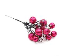 Tallos de bayas artificiales con purpurina con alambre de hierro flexible y bayas de espuma para árbol de Navidad, corona, guirnalda y decoración de temporada (rojo rosa)