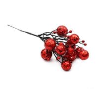 Tallos de bayas artificiales con purpurina con alambre de hierro flexible y bayas de espuma para árbol de Navidad, corona, guirnalda y decoración de temporada (rojo)