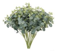 Tallos de eucalipto verde artificial para mesas contemporáneas y estilo de mesa de consola con hojas uniformes y ramas equilibradas (4 piezas)
