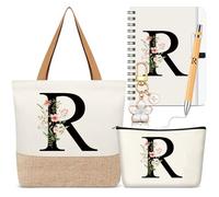 Talltalk 5 regalos personalizados para mujer, bolsa de mano con inicial, bolsa de maquillaje, llavero, cuaderno, bolígrafo, regalos del alfabeto para mujeres (blanco, letra R)