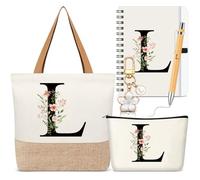 Talltalk 5 regalos personalizados para mujer, bolsa de mano con inicial, bolsa de maquillaje, llavero, cuaderno, bolígrafo, regalos del alfabeto para mujeres (blanco, letra L)