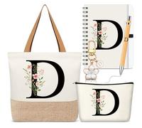Talltalk 5 regalos personalizados para mujer, bolsa de mano con inicial, bolsa de maquillaje, llavero, cuaderno, bolígrafo, regalos del alfabeto para mujeres (blanco, letra D)