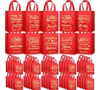 Talltalk 50 bolsas de regalo cristianas a granel con asa, tamaño mediano, reutilizables para versículos de la Biblia, bolsa de bautizo, iglesia, no tejida, bolsa de compras para la escuela dominical