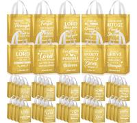 Talltalk 50 bolsas de regalo cristianas a granel con asa, tamaño mediano, reutilizables para versículos de la Biblia, bolsa de bautizo, iglesia, no tejida, bolsa de compras para la escuela dominical