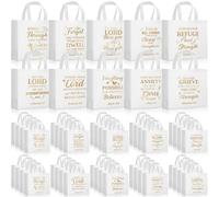 Talltalk 50 bolsas de regalo cristianas a granel con asa, tamaño mediano, reutilizables para versículos de la Biblia, bolsa de bautizo, iglesia, no tejida, bolsa de compras para Pascua, escuela