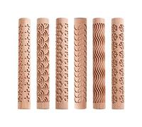 TALOEYH 6 estilos de rodillos de patrón de modelado de arcilla, rodillos de textura de madera, palo de arcilla hecho a mano, rodillo manual texturizado, herramientas de cerámica para manualidades DIY