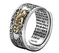 Taloit Anillo de protección de mantra Feng Shui Mani, anillo Pixiu, amuleto de la suerte, anillo ajustable, anillo de joyería budista para mujeres y hombres, Cobre