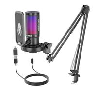 talomen Gaming Microfono para PC USB, RGB Kit de Micrófono de Condensador para Ordenador PS4 PS5, con Botón de Silencio, Filtro Anti-Pop, Soporte de Choque, Soporte Microfono F8S