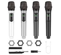 talomen Micrófono inalámbrico Profesional, Sistema cuádruple 2.4 GHz, micrófono dinámico Recargable con Receptor, Alcance de 160ft, Ideal para Karaoke, Canto, Fiestas, K604 Blanc, Argent, Gris, Noir