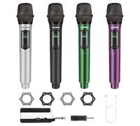 Talomen Micrófono inalámbrico profesional, sistema cuádruple 2.4 GHz, micrófono dinámico recargable con receptor, alcance de 160ft, ideal para karaoke, canto, fiestas, K604 Plata, Negro, Verde, Morado