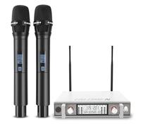 Talomen Micrófono Inalámbrico UHF, Set de 2 Micrófonos Dinámicos de Mano de Metal, Auto Scan, Alcance 120 m, Receptor de Doble Canal, Ideal para Canto, Karaoke, Fiestas, DJ, Iglesia - K120 Blanco
