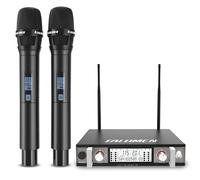 talomen Micrófono Inalámbrico UHF, Set de 2 Micrófonos Dinámicos de Mano de Metal, Auto Scan, Alcance 120 m, Receptor de Doble Canal, Ideal para Canto, Karaoke, Fiestas, DJ, Iglesia - K120 Negro