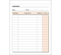 Talonario Camareros 109x153 T88 Natural Duplicado autocopia (50 juegos), 5 unidades