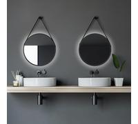 Talos Black Light - Espejo de diseño Redondo (Marco de Aluminio, iluminación LED, luz Blanca Neutra, diámetro de 50 cm)