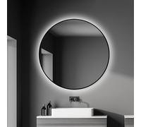 Talos Espejo de Pared Decorativo con iluminación LED indirecta en Negro Mate, diámetro de 100 cm. (50275)