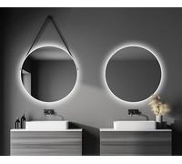 Talos Espejo de Pared Redondo Decorativo con iluminación LED indirecta en Blanco Mate, diámetro de 80 cm