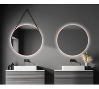 Talos Espejo de Pared Redondo Decorativo con iluminación LED indirecta en Cobre Mate, diámetro de 80 cm