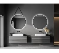 Talos Espejo de Pared Redondo Decorativo con iluminación LED indirecta en Negro Mate, diámetro de 80 cm, 50270