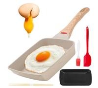 Tamagoyaki Sartén: antiadherente omletten, sartén japonesa para tortilla con mango de madera aislada, sartén rectangular japonesa para todo tipo de cocinas, huevos revueltos sartén antiadherente para