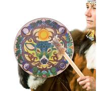 Tamán para adultos - Tambor ceremonial de 9 pulgadas, patrón de cabeza de ciervo, instrumento musical espiritual, sanador de sonido de meditación, herramienta de tambor ritual | Aplicación Relajación