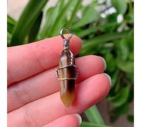 Tamaño del colgante: aproximadamente 37-40 mm, metal: cobre plateado, colgante de piedra de gema natural envuelto en alambre, colgante de ojo de tigre