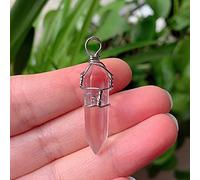 Tamaño del colgante: aproximadamente 37-40 mm, metal: cobre plateado, colgante de piedra de gema natural envuelto en alambre, colgante de cuarzo transparente