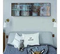 Tamaño Grande Color Turquesa Pintura Abstracta de la Lona Arte de la Pared Carteles e Impresiones Arte de Graffiti Imagen Moderna para la Habitación de la Cama 60x180cm/24x71in Con marco