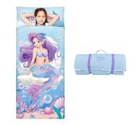 Tamaño Grande Saco de Dormir Infantil con Almohada Extraíble 170×75cm, Cálida Plegable Alfombrilla de Siesta para Niños y Niñas, Bolsa de Dormir con Cremallera para Camping Siesta, Sirena