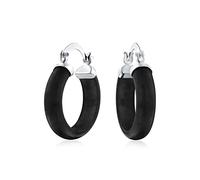Tamaño Mediano De Piedras Preciosas Mejoradas Onyx Negro Ronda Pendientesde Aro De Tubo Joyería Occidental Para Las Mujeres Adolescente .925 Plata De Ley .75 Pulgadas De Diámetro