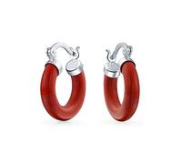 Tamaño Mediano De Piedras Preciosas Mejoradas Rojo Naranja Coral Redondo Tubo Pendientesde Aro Para La Mujer Adolescente .925 Plata Esterlina .75 Pulgadas De Diámetro