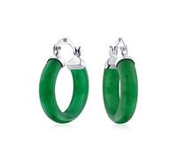 Tamaño Mediano Mejorado Piedra Preciosa Verde Jade Redondo Tubo Pendientesjoyería Occidental Para Mujeres Adolescente .925 Plata Esterlina .75 Pulgadas De Diámetro
