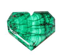 Tamaño Natural De Malaquita - En Forma De Corazón, Piedra Bruta Pulida | Piedra Preciosa Verde Profunda, Diseño De Corte Irregular, Pieza De Acentuación Decorativa Con Textura Suave