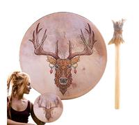 Tamanos adultos - Tambor de mano con marco de madera real, instrumento de percusión | Tambor de cabeza de ciervo con diseño de cabeza de ciervo rituales espirituales, meditativo, sanación sonora
