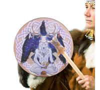 Tamanos de mano de chamán - Tambor chamán sanador de sonido de 9 pulgadas, tambor de mano con baquetas, regalo para los amantes de la música de chamán, tambor siberiano con cabeza de lobo para