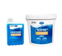 Tamar Blue Pack Piscinas, Cloro 10 acciones BlueTab + Clarificante Floculante BlueClear, floculante y alguicida, Mantenimiento Completo tabletas de 200 gr
