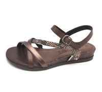 Tamaris 28146 Sandalia Cuña 2cm Piel Marrón Pitón Cinturón Tobillo