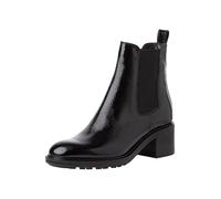 Tamaris Botines Chelsea de Piel para Mujer, Tacón Cuadrado, Cómodos, Negro Charol, 37 EU