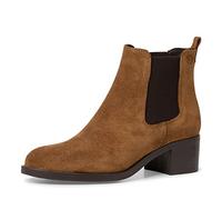 Tamaris Botines Chelsea de Tacón Cuadrado de Piel para Mujer, Cómodos, Coñac, Ante, 39 EU