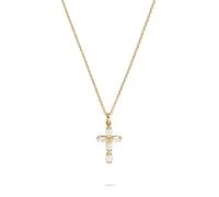 Tamaris Collar con colgante de cruz de acero inoxidable, oro IP, cadena ajustable hasta 47 cm, resistente al agua y respetuosa con la piel