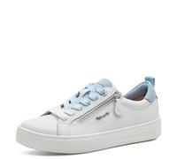 Tamaris Comfort Damen Sneaker Flach mit Reißverschluss Freizeit, Zapatillas Mujer, Blanco y Azul, 39 EU