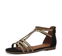 Tamaris Damen 1-28149-44, Sandalias Planas Mujer, Negro y Dorado, 38 EU