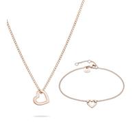Tamaris Juego de joyas - Collar con colgante de corazón y pulsera a juego - IP oro rosa - Cadena barbada ajustable hasta 45 cm - resistente al agua y agradable para la piel