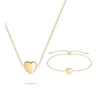 Tamaris Juego de joyas - Collar con colgante de corazón y pulsera a juego - Oro IP - Cadena Rolo ajustable hasta 45 cm - Resistente al agua y agradable para la piel