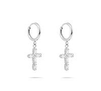 Tamaris Pendiente de aro de acero inoxidable con colgante de cruz, plata, 1,2 cm, cierre plegable, impermeable y respetuoso con la piel