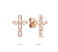 Tamaris Pendientes de acero inoxidable con diseño de cruz, oro rosa IP, 1,4 cm, resistentes al agua y respetuosos con la piel