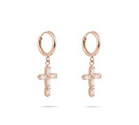 Tamaris Pendientes de aro de acero inoxidable con colgante de cruz, oro rosa IP, 1,2 cm, cierre plegable, resistente al agua y respetuoso con la piel