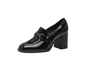 Tamaris Zapatos de Plataforma para Mujer, Tacón Cuadrado, Diseño Vegano, Negro Charol, 38 EU