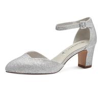 Tamaris Zapatos de Salón para Mujer, Tacón Cuadrado, Diseño Vegano, Plateado Purpurina, 37 EU